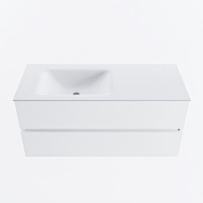 MONDIAZ VICA 110cm badmeubel onderkast Talc 2 lades. Wastafel CLOUD links zonder kraangat, kleur Talc.