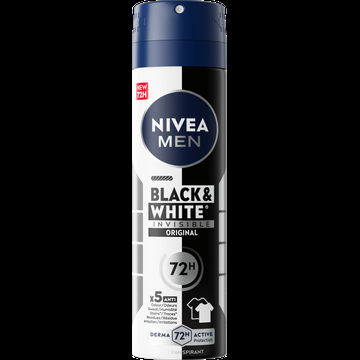NIVEA MEN Black & White Invisible Original AntiTranspirant Spray 150ml Geen witte of gele vlekken Quickdry Alcoholvrij Beschermt 72 uur bij Jumbo