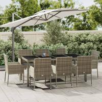 9-delige Tuinset met kussens poly rattan grijs