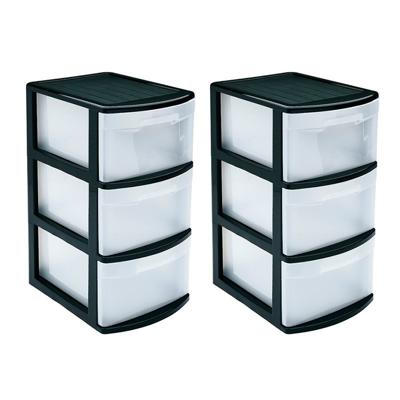 PlasticForte Ladeblok - 2x stuks - 3 lades - kunststof - L39 x B28.5 x H58.5 cm - zwart
