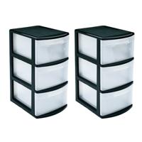 PlasticForte Ladeblok - 2x stuks - 3 lades - kunststof - L39 x B28.5 x H58.5 cm - zwart PlasticForte Ladeblok - 2x stuks - 3 lades - kunststof - L39 x B28.5 x H58.5 cm - zwart
