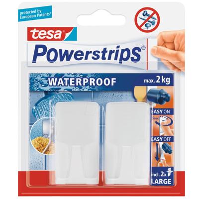 Tesa powerstrips ophanghaken - 2x - wit - kunststof - waterproof - zelfklevend