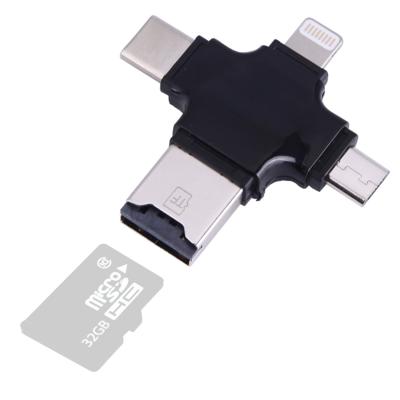 4 in 1 USB-C / Type-C & USB 2.0 & Micro USB & 8 Pin TF Kaartlezer voor MacBook, PC, Laptop, Smartphone met OTG functie, ondersteunt FAT32 & exFAT (zwa