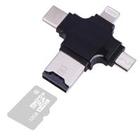 4 in 1 USB-C / Type-C & USB 2.0 & Micro USB & 8 Pin TF Kaartlezer voor MacBook, PC, Laptop, Smartphone met OTG functie, ondersteunt FAT32 & exFAT (zwa
