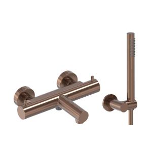 Badthermostaat Combiset MAY Incl. Verstelbare Wandsteun, Doucheslang 125 cm & Staaf Handdouche Geborsteld Mat Koper PVD