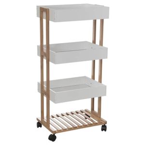 Doucherekje/badkamerrekje trolley - bamboe/wit - 4 lagen - 40 x 30 x 87 cm