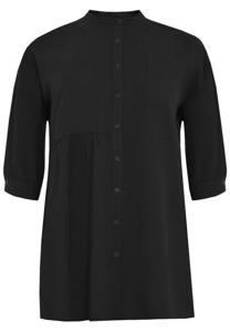 Yoek Blouse met plooien linnen | Zwart | Maat 58/60