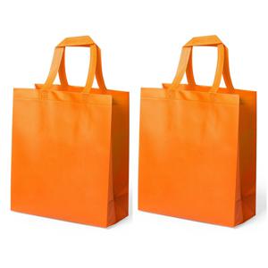 Draagtas/schoudertas/boodschappentas met hengsels - 2x stuks - oranje - 35 x 40 x 15 cm - polyester