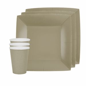 Santex 20x wegwerp bordjes en bekertjes - taupe/beige   -