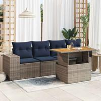 5-delige Loungeset met kussens poly rattan grijs