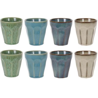 Koffiekopjes - porselein - multi kleuren - set 8x stuks - 250 ml