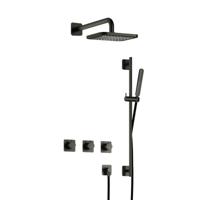 Hotbath Gal - Inbouw Regendoucheset - Geborsteld Gunmetal PVD - 2 Stopkranen - Thermostatisch - Wandarm 35 cm - Hoofddouche 220 mm - Staafhanddouche - Glijstang 900 mm - V02