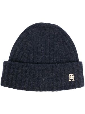 Tommy Hilfiger bonnet nervuré à plaque logo - Bleu