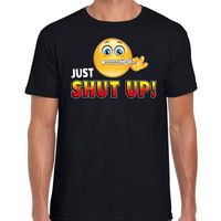 Funny emoticon t-shirt just shut up zwart voor heren