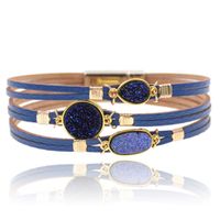 Bruin met goudkleurige leren Boho dames armband met glitter stenen - thumbnail