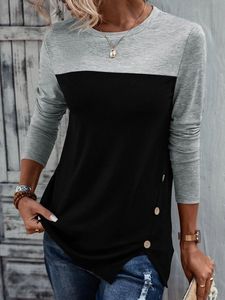 Plain Casual Color Block Jersey Crew Neck T-Shirt