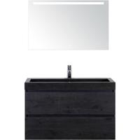 Maxx XL Badmeubelset 100 cm - Black Oak - Wastafel Lucca 1 Kraangat met LED Spiegel