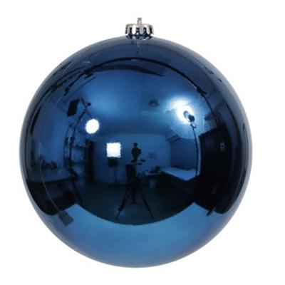 Grote decoratie kerstbal - blauw - 18 cm - kunststof - glimmend - kerstversiering