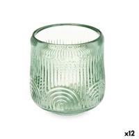 Kaarshouder Gift Decor Groen Kristal 9 x 9,5 x 9 cm Strepen (12 Stuks)
