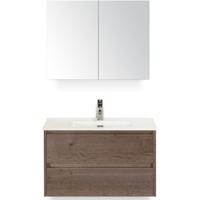 Dante Badmeubelset 80 cm - Tabacco - Keramische Wastafel Wit Cover met Spiegelkast