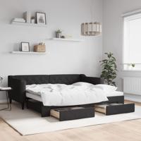 Slaapbank met onderschuifbed en lades 90x190 cm stof zwart