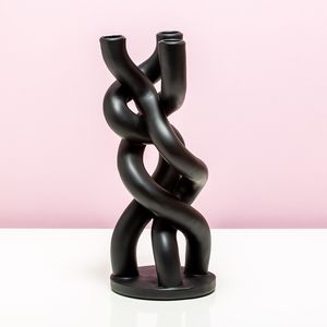 Candle Holder Twisted Ceramic Black