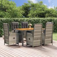 7-delige Tuinset met kussens poly rattan grijs