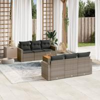 7-delige Loungeset met kussens poly rattan grijs