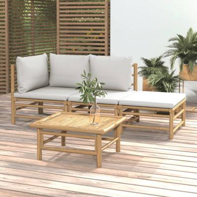 4-delige Loungeset met kussens bamboe lichtgrijs