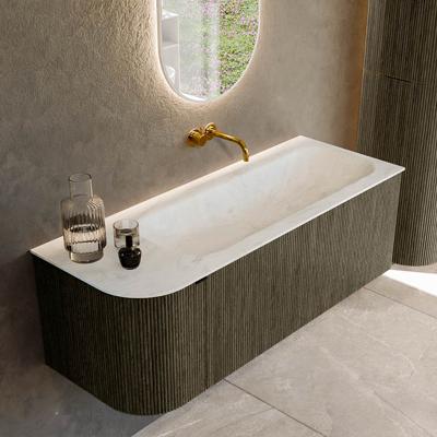 Badmeubel Mondiaz Kurve-Dlux | 125 cm cm | Meubelkleur Shadow | Wastafelkleur Opalo | Solid surface | Wasbak rechter zijde spoelbak | Zonder kraangat(en)