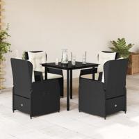 5-delige Tuinset met kussens poly rattan zwart