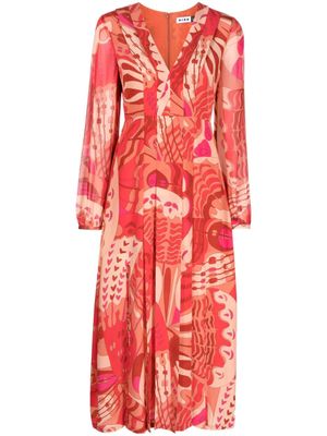 Rixo robe mi-longue Camellia à motif en jacquard - Rouge