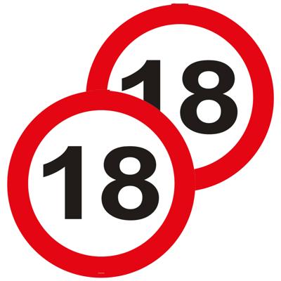 Leeftijd Tuin decoratiebord - 2x stuks - 18 jaar verjaardag - karton - 26 cm - verkeersbord