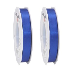 2x Luxe blauwe satijnen lint rollen 1,5 cm x 25 meter cadeaulint verpakkingsmateriaal - Cadeaulinten