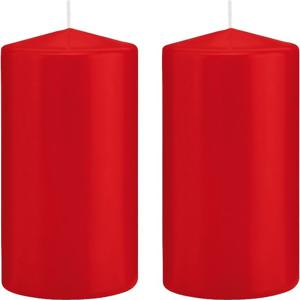 Cilinderkaars/stompkaars - 2x - rood - 8 x 15 cm - 69 branduren