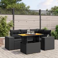 5-delige Loungeset met kussens poly rattan zwart