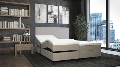 OP=OP Elektrische boxspring - 160 x 200 - Beige - incl. 2x Medium 300 m2 Pocketvering Matrassen