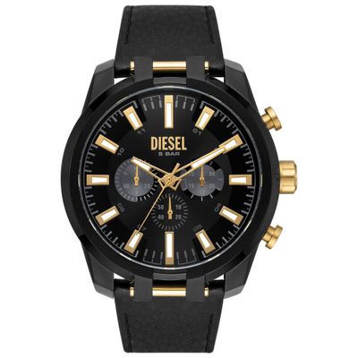 Diesel DZ4610 Horloge Split Chrono staal-leder zwart-goudkleurig 51 mm