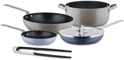 Alessi Pannenset Tama - GIA100S5 - 4 Pannen + Serveertang - door Giulio Iacchetti - 5 Delig