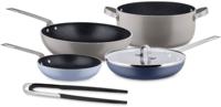 Alessi Pannenset Tama - GIA100S5 - 4 Pannen + Serveertang - door Giulio Iacchetti - 5 Delig
