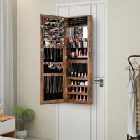 110cm Gespiegelde Sieradenkast Aan de Muur/Deur Gemonteerde Sieradenkast met Grote Spiegel en Make-Upspiegel aan de Binnenkant