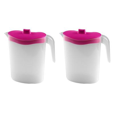 Hega Waterkan - 2x - roze deksel - kunststof - 2,5 L - 26 cm - sapkan - schenkkan/limonade