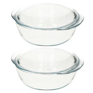 Pyrex ronde glazen ovenschaal met deksel - 2x - 3 liter - 27 x 23 x 11 cm - Ovenschotel schalen