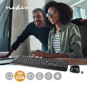 Nedis KBMCW100BKDE Muis En Toetsenbord - Set Draadloos Muis- En Toetsenbordverbinding: Usb 800 / 1200 / 1600 Dpi Instelbare Dpi Qwertz Duits