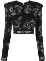 Philipp Plein haut orné de cristal à manches longues - Noir