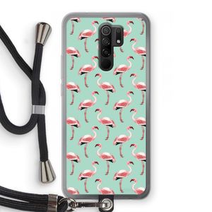 Flamingoprint groen: Xiaomi Redmi 9 Transparant Hoesje met koord