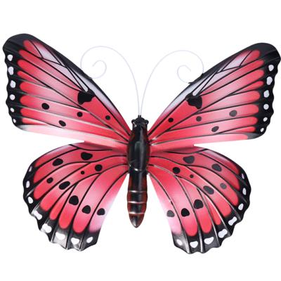 Pro Garden Wanddecoratie vlinder - roze - 34 x 28 cm - metaal - muurdecoratie / schutting / tuin