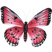 Pro Garden Wanddecoratie vlinder - roze - 34 x 28 cm - metaal - muurdecoratie / schutting / tuin