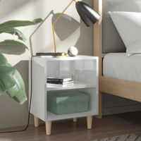 VidaXL Nachtkastjes 2 st met houten poten 40x30x50 cm hoogglans wit - thumbnail