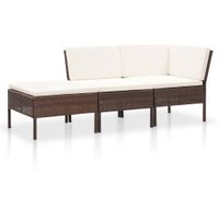 3-delige Loungeset met kussens poly rattan bruin - thumbnail